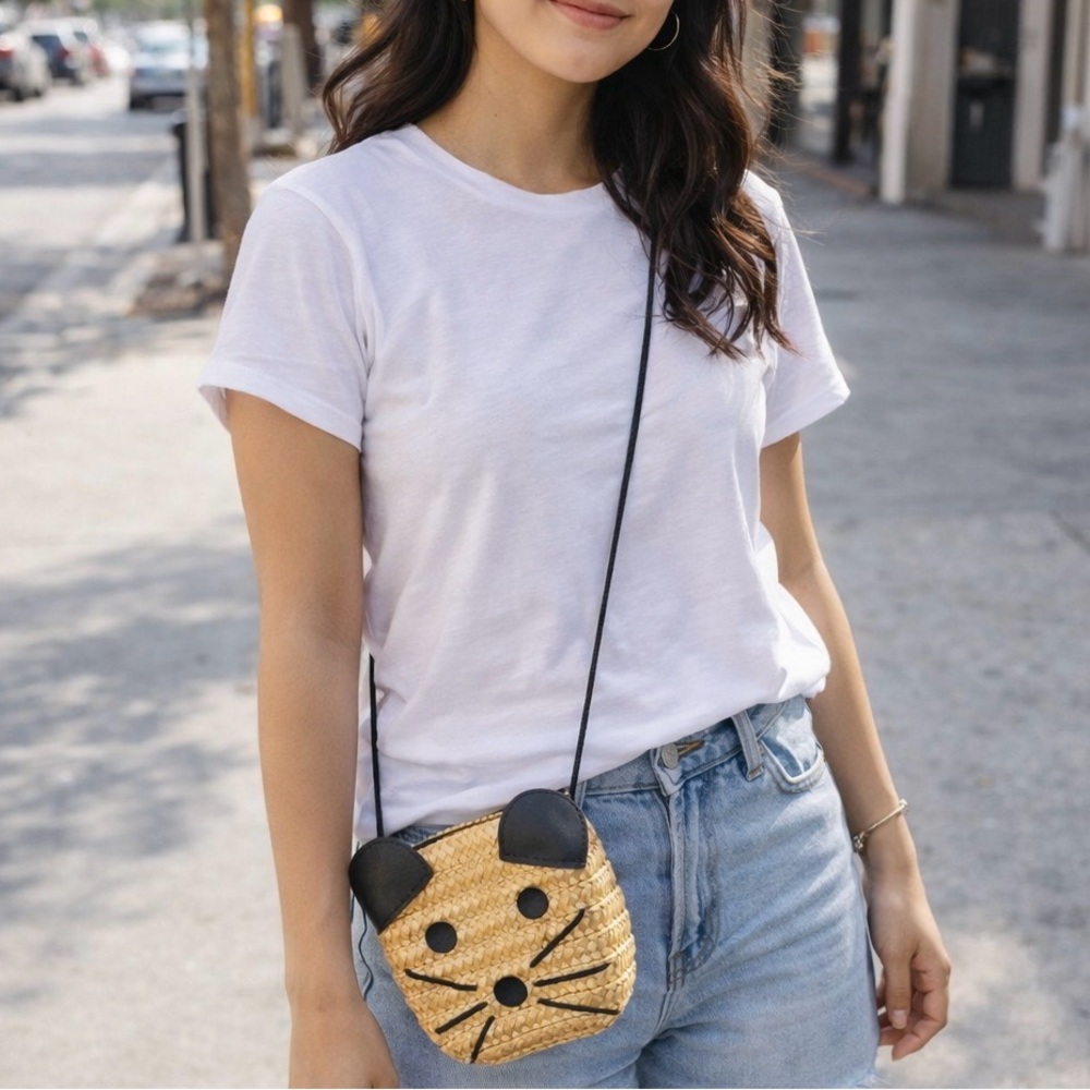 Cute Cat Face Straw‎ Crossbody Bag